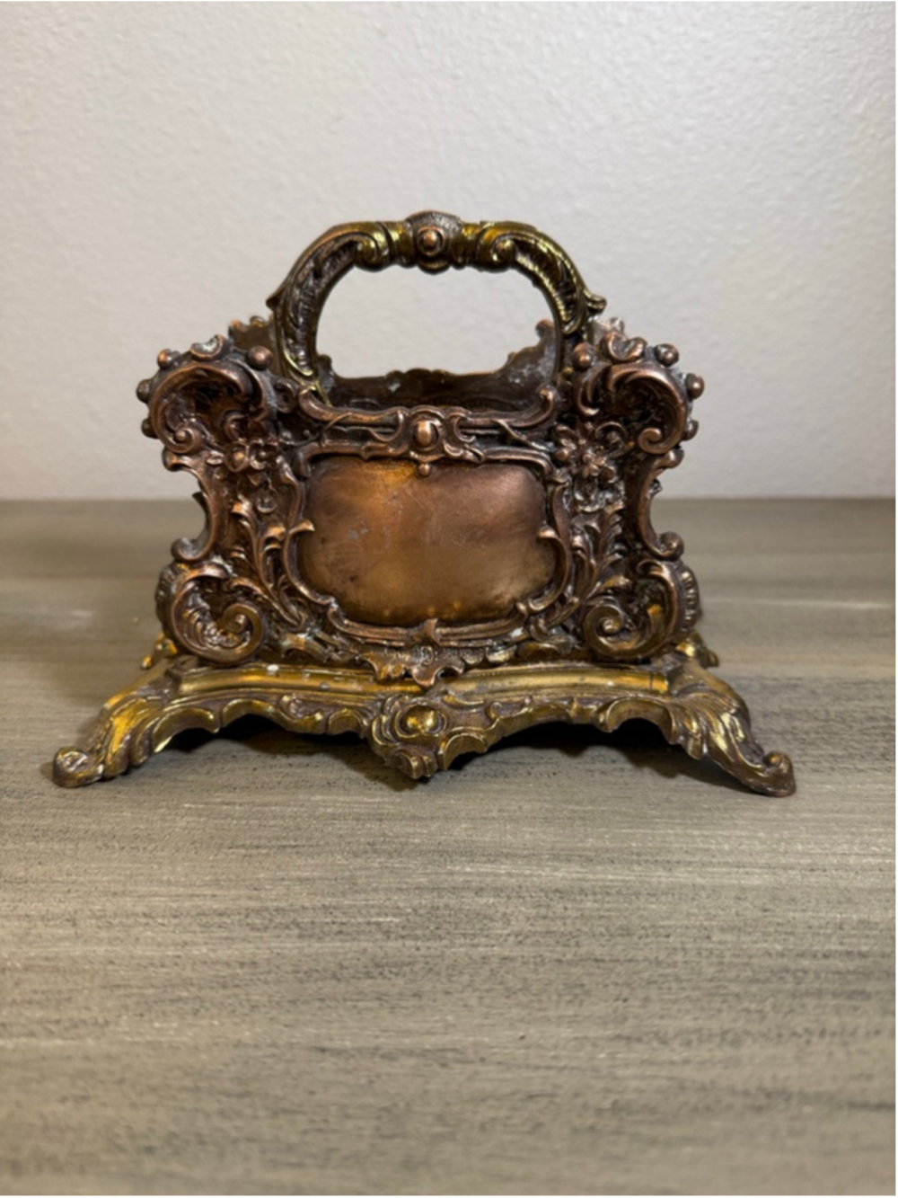 Vintage 1961 Rococo Cast Metal Mail Letter Holder Desk Organizer Bronze Finish - Picture 2 of 11